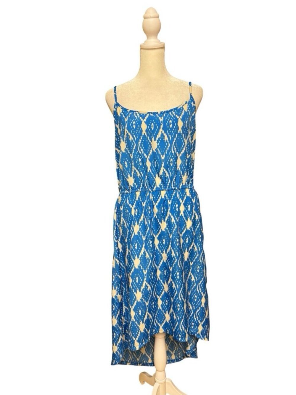 LOFT Blue White Ikat High Low Sundress Womens Size 12 Sleeveless